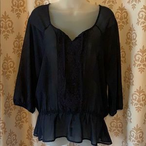 Apt. 9 navy blue sheer peasant top M